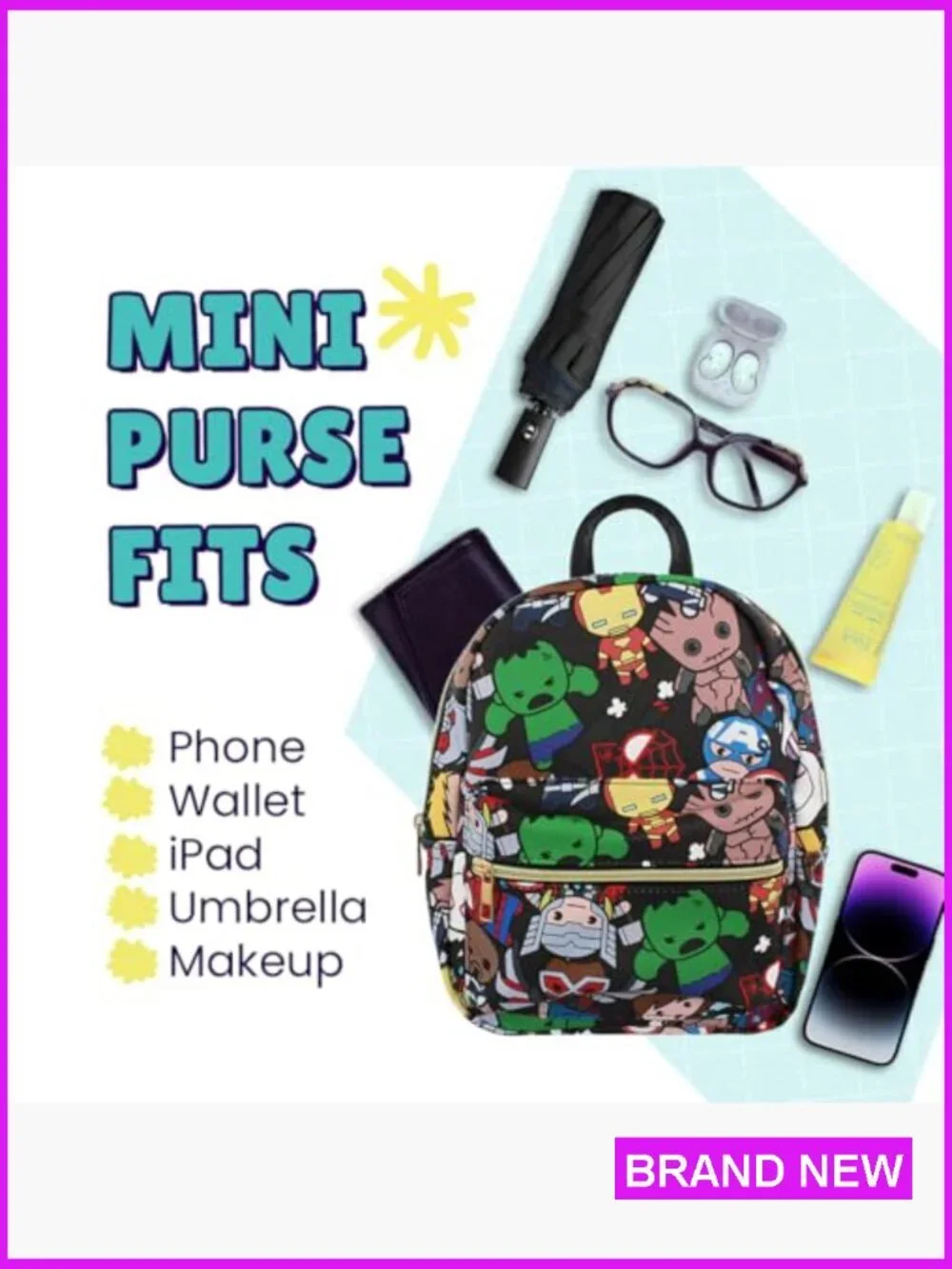 Mini Backpack Purse Kawaii Style Adjustable Straps Faux Leather Casual Daypack - Picture 6 of 7